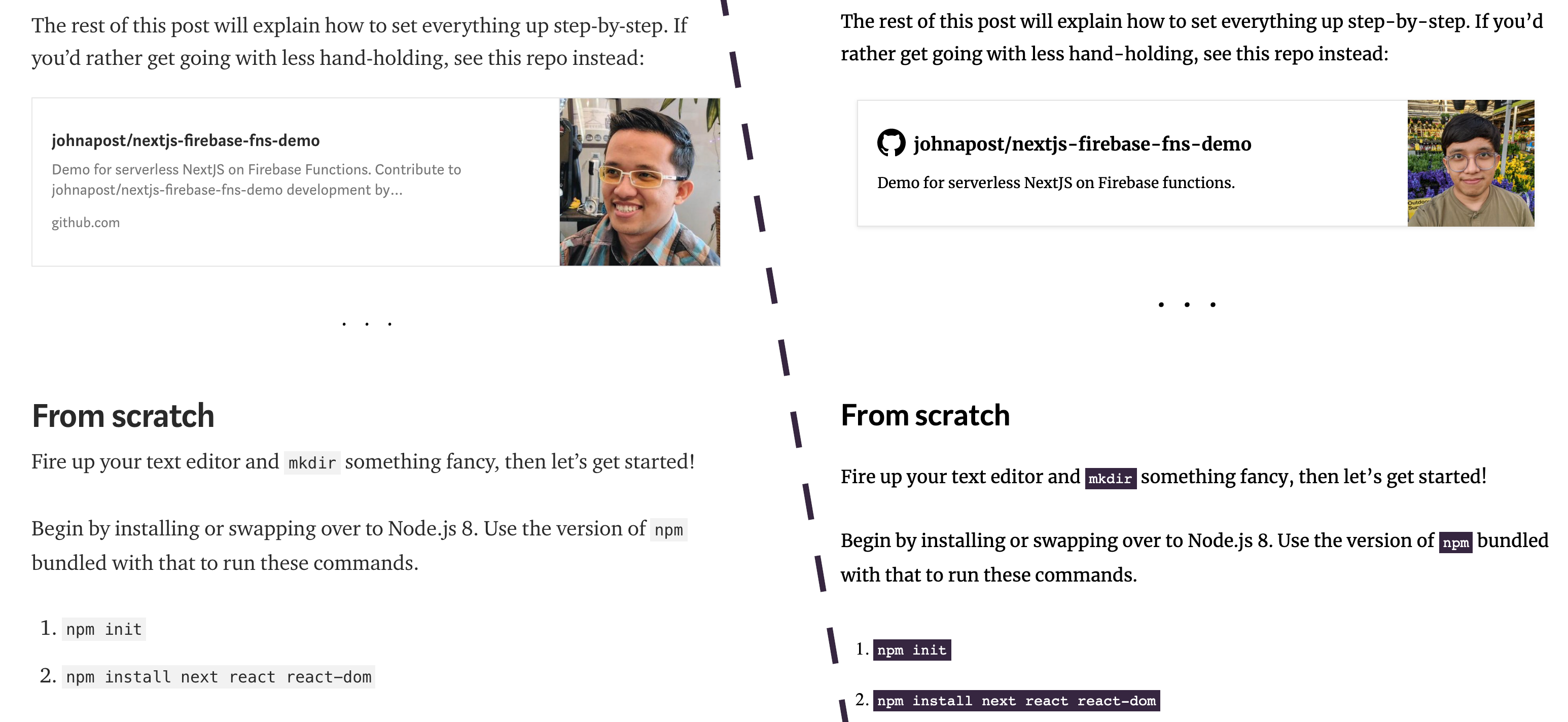 On the left is Medium. On the right is my blog.